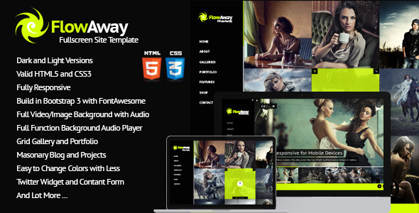 自适应 FlowAway 全屏视频图像音频 HTML5模板-创客云